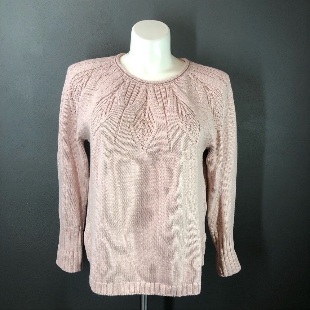 Chaps Pink Gold Leaf Stitch Boatneck Sweater - Picture 2 of 10